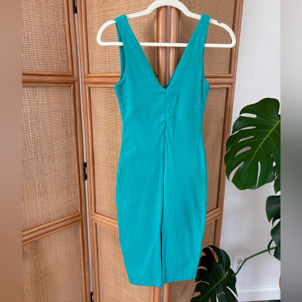 Kookai Front Slit Bodycon Midi-Dress in Island Green Size: AU1/US2 l Minimalist